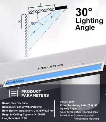 Lampu Langit-langit LED yang dapat dimmable Lampu Terapi dengan 2000LM Sky Blue Natural Light dan 50Watt Output Power