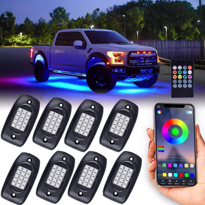 Sepeda Motor 4 Pod Rock Lights RGBW, Shockproof Color Changing Rock Lights Bluetooth