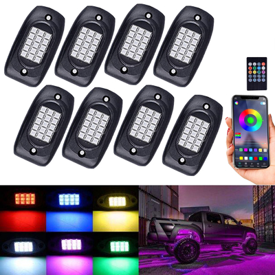 Multi Color LED RGB Rock Lights IP68 Tahan Air 12V Dengan Mode Musik