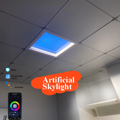 110V-240VAC Input Power Range LED Skylight Panel dengan Tuya WiFi BT Control dan Ceiling Reserve Height 350mm