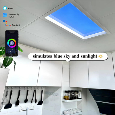 600x600 Langit Biru Buatan Led Skylight Ceiling Panel Tuya Wifi Remote Control