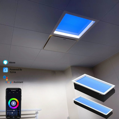 90% Transmisi Cahaya Permukaan Dipasang Panel Lampu Langit Palsu dalam Bentuk persegi panjang dengan Kontrol Tuya 100V-240V